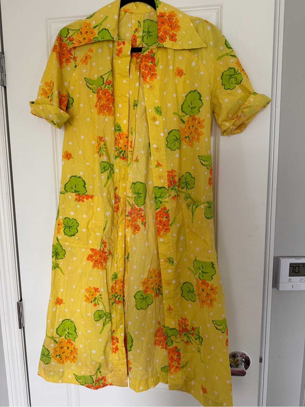Vintage Yellow Floral Button-Front Dress